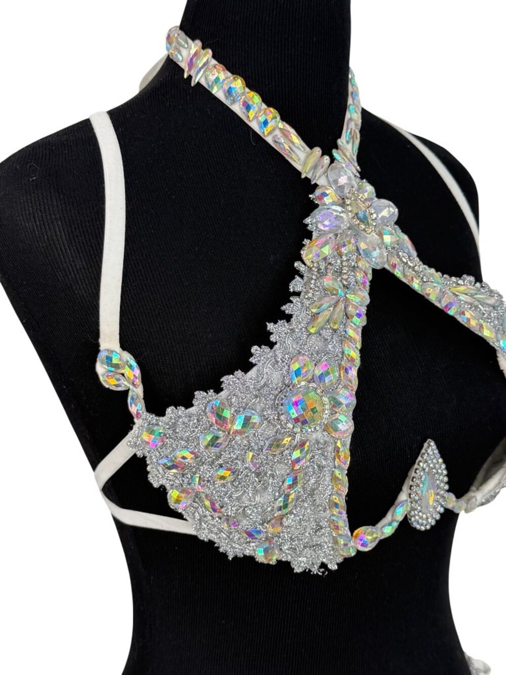 Silver Crystal Rhinestone Bra & Belt Set | Samba Coachella Rave Festival Dancer - Picture 11 of 13